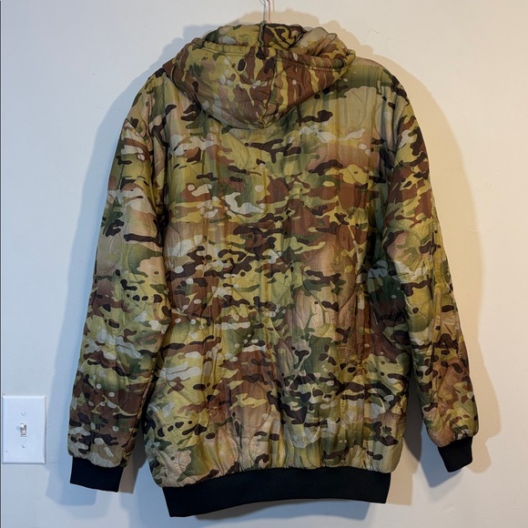 Quilted Camo Nylon Puffer Hoodie, Pullover Hooded Sweatshirt Camouflage, Mens XL - Picture 5 of 5